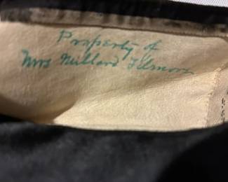 "Property of Mrs. Millard Fillmore" written inside one shoe