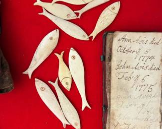 19th-century carved bone fish gaming counters