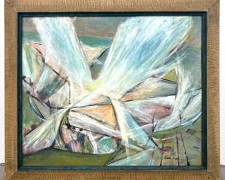 Lot 1614 REUBEN TAM 60 Abstract Modern Oil painting on board.