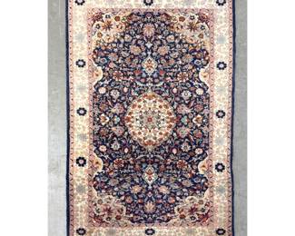 Lot 2077 3 1 X 5 3 Hand Knotted Persian Isfahan Style Wool Area Rug with Navy Floral Medallion Design