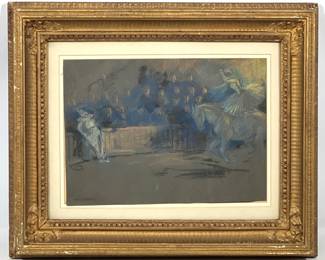 Lot 1940 Frank L. Emanuel Mixed Media Circus Scene with Clown and Equestrian Rider. Signed.