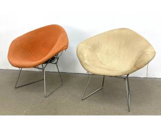 Lot 1463 Pair Harry Bertoia Diamond Chairs. Chrome framed with cushions.