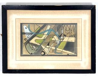 Lot 1490 TITO 64 Mid Century Modern Abstract Drawing, Painting on Paper. Mixed Media. Signed. Dated 1964. Fra