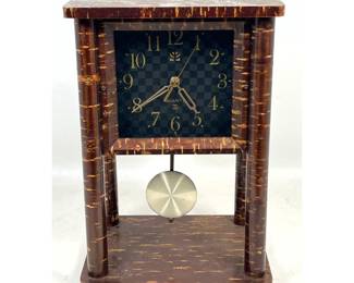 Lot 1749 Japanese Quartz Mantel Clock with Natural Bark Veneer Case and Checkered Dial