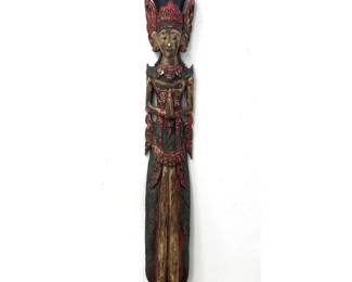 Lot 1986 Large Hand Carved Balinese Polychrome Painted Wood Goddess Figure in Anjali Mudra