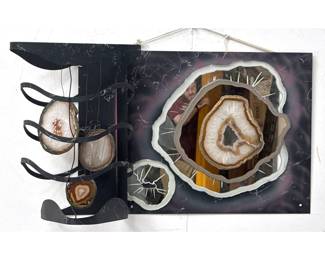Lot 1681 Brutalist Modernist Mixed Media Metal and Agate Slice Wall Sculpture with Mirror Unsigned