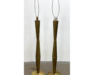 Lot 1489 Pr Brass Tall MCM Table Lamps. Harlequin Relief Design on 3 Section Lamp Bases. Quilted design. Parz