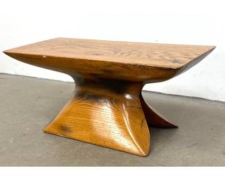 Lot 1426 Artisan Solid Carved wood Bench Table. Solid Heavy.