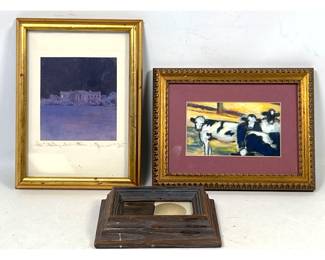 Lot 1992 3pcs Art. Jamie Wyeth 1981 White House Christmas Card, Joyce Power Pasture Landscape, and Miniature