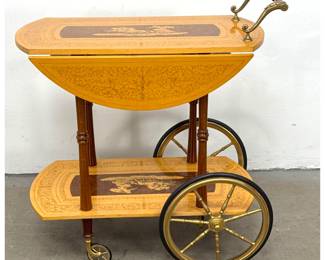 Lot 1558 Italian Neoclassical Style Marquetry Inlaid Drop Leaf Bar Cart with Chariot Motif