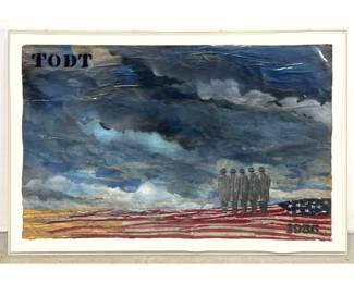 Lot 1543 TODT Flag Series Mixed Media Work on Paper 1986 Figures and American Flag. Pennsylvania Academy of F