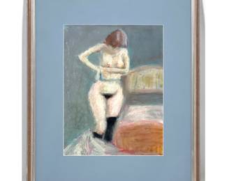Lot 1437 Norman Rubington Oil on Paper Study of Female Nude with Black Socks. Signed.