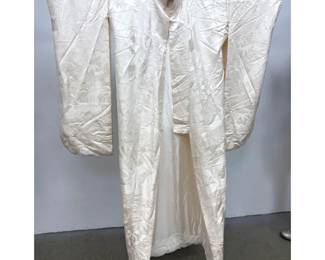 Lot 1708 Vintage Japanese Shiromuku Silk Rinzu Wedding Kimono with Woven Crane and Floral Motifs