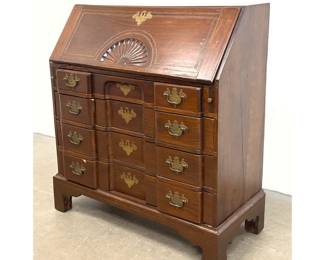 Lot 1783 Antique Chippendale Style Mahogany Block Front Slant Front Secretary Desk. Inlaid Parquetry Trim. Ca