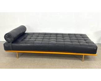 Lot 1474 Decorator Tufted Leather Day Bed Lounge. Brass Legs. Design similar to Mies van der Rohe
