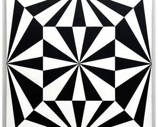 Lot 1546 Tim Ray Fisher Modern Op Art Painting on Canvas. Black and White Geometric Design. Signed TFISHER on