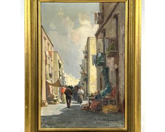 Lot 1960 Artist Signed Italian Impressionist Street Scene Painting on Canvas.
