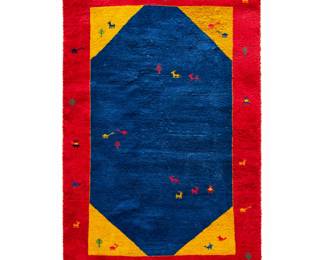 Lot 2073 6 7 X 10 3 Large Iranian Fars, ShirazGabbeh 100 Wool Rug. Primary Colors Wide Red Border. Label o