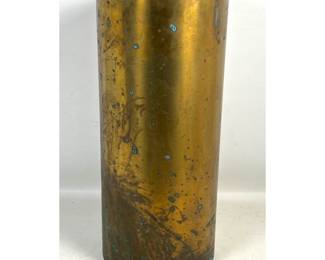 Lot 1433 Large Brass Artillery Shell Casing Umbrella Stand. Steel Base Plate.