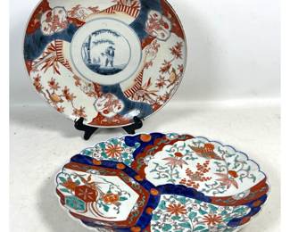 Lot 1848 Two Large Japanese Imari Porcelain Chargers including Scalloped Edge Bird and Floral and Central Med
