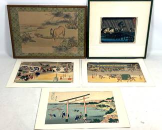 Lot 1872 Group of Japanese Woodblock Prints and Painting on Silk including Hokusai Noboto Bay and Hiroshige T