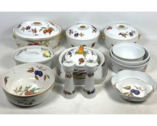 Lot 2027 Approximately 25 pcs Royal Worcester Evesham Pattern Porcelain Oven to Table Ware Bowl Lidded casser