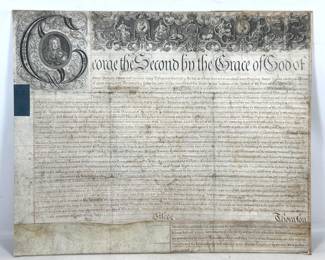 Lot 1999 King George II Vellum Exemplification of a Common Recovery Deed for Land in Waltham Holy Cross dated