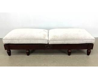 Lot 1725 Large Fluted Dark Wood Hall Bench with Carved Crown and Acanthus Leaf Panels.