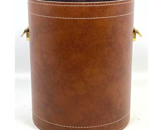 Lot 1440 Designer Mid Century Modern style brown faux leather cylindrical wastepaper basket with white contra