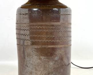 Lot 1486 Vintage Incised Salt Glaze American Crock Mounted for Lamp. Not drilled mounted from top.