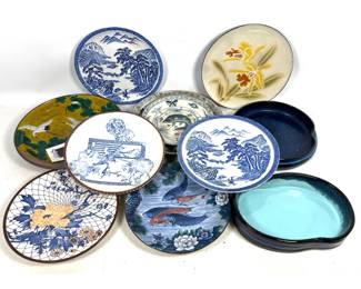 Lot 2045 10pc Assortment of Japanese Ceramic Wares including Kutani Kenzen Charger and Blue and White Porcela