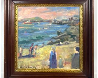 Lot 1936 Artist Signed Oil Painting Impressionist Harbor Scene