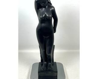 Lot 1563 G LEVY Art Deco style Female Nude Sculpture. Stepped Base on Rotating Chrome Plinth. Signed.
