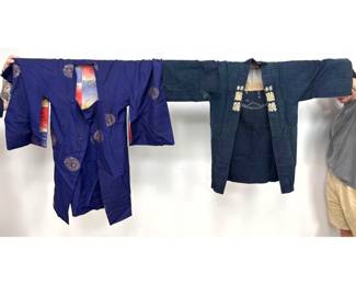 Lot 1711 2pc lot of traditional Japanese jackets including an indigo dyed hanten with Kusanagi Shrine associa
