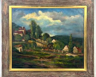 Lot 1962 Francis Speight Oil on Canvas Rural Landscape Painting. Signed and Dated 1967. Distressed Wood Frame