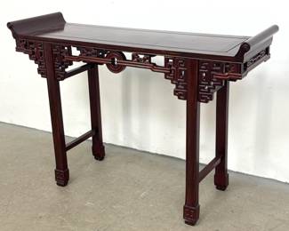 Lot 1740 Chinese Hardwood Altar Table with Everted Flanges and Openwork Fretwork Fretwork Apron