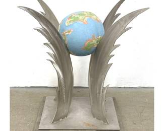 Lot 1698 Tom Neugebauer mixed media sculpture Stainless steel with Clay Globe by documentation.