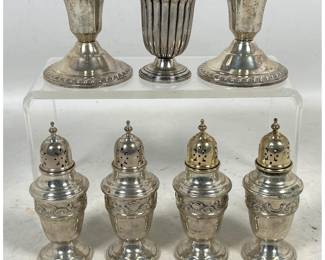 Lot 1803 7pc lot of Sterling Silver Tableware including 4 Gorham Strasbourg shakers and 3 Duchin Creation wei