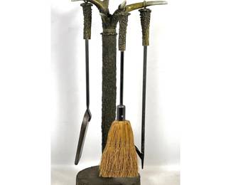 Lot 1769 Resin. 4pc Rustic Lodge Style Faux Antler and Log Fireplace Tool Set. Unmarked.