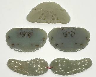 Lot 1868 Group 5 Carved Celadon Jade Pendants including Butterfly and Phoenix Motifs