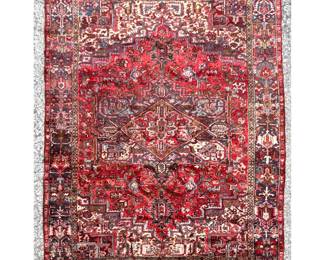 Lot 2078 8 5 X 11 5 Persian Heriz Hand Knotted Wool Rug with Geometric Medallion and Samovar Border.