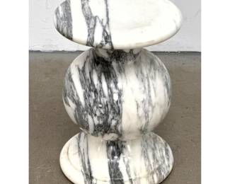 Lot 1603 Sculptural Veined White Marble Stool. Side Table. Architectural Baluster form.