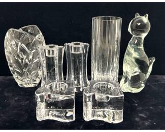 Lot 1917 7pc lot of Crystal Decorative Items including Baccarat Vase, Zanetti Cat Figurine, and Orrefors Cand