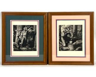 Lot 1945 Pair of Robert Riggs Offset Lithographic Prints, Schenley Distillers Advertising Illustrations, Fram