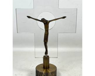 Lot 1660 Modernist Bronze, Lucite Crucifixion Sculpture. Bronze Figure Stretched on Lucite Cross. Stylized Sc