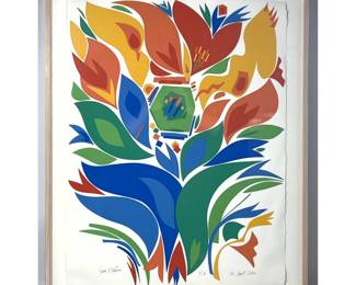 Lot 1719 Sam Maitin Abstract Floral Serigraph Print. Pencil Signed and Numbered 2150. Dedicated for Janet Sh