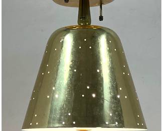 Lot 1593 Vintage Mid Century Lightolier Perforated Brass Conical Ceiling Lamp Fixture Attributed to Paavo Tyn