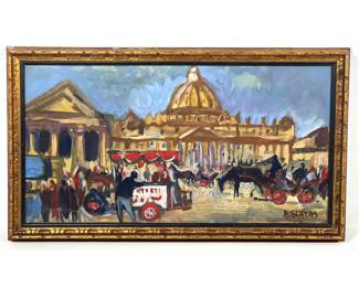 Lot 1969 ARBIT BLATAS St. Peter s Square in Rome Painting. Street vendor and carriages. Signed A. BLATAS.