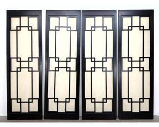 Lot 1476 Set of 4 contemporary Arts and Crafts style ebonized wood screen panels with shoji style inserts