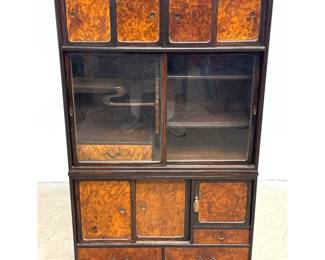 Lot 1748 Japanese Kasane Chadansu 2pc Stacked Tea Cabinet Taisho to Early Showa Period Burl Wood Insets. Unsi